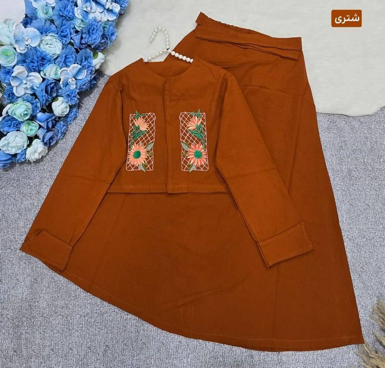 ست کت و دامن گلدوزی آنیل 🌿 با رنگبندی و کیفیت عالی ✅ساری2090۲