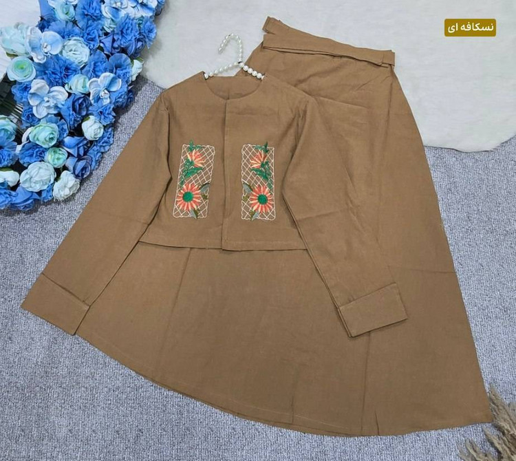 ست کت و دامن گلدوزی آنیل 🌿 با رنگبندی و کیفیت عالی ✅ساری2090۲