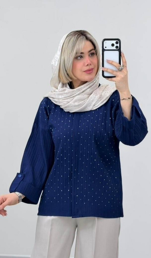 شومیز نگینی مدل ویانا 🌈 با رنگبندی و کیفیت عالی ✅ساری16574