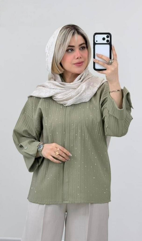 شومیز نگینی مدل ویانا 🌈 با رنگبندی و کیفیت عالی ✅ساری16574