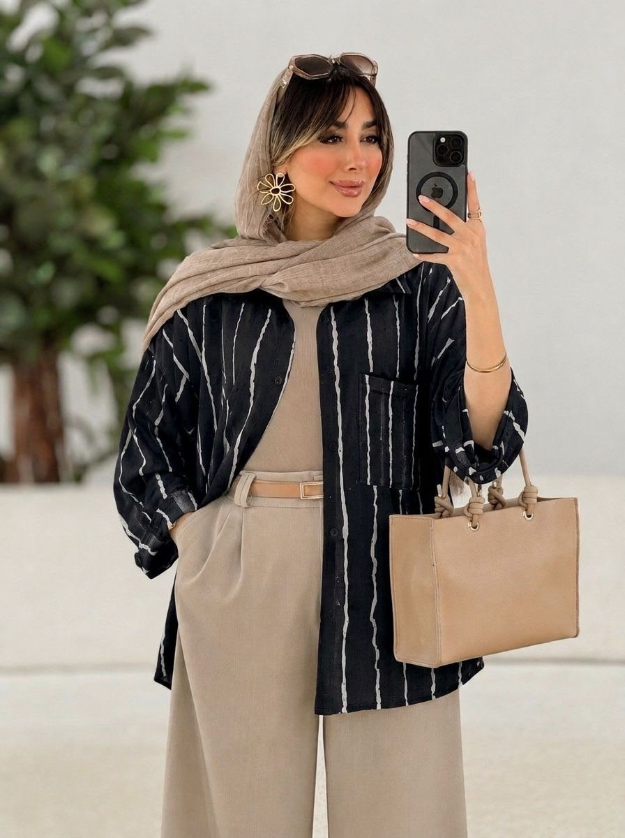 مانتو راه راه نفیس 🌿 با کیفیت عالی ✅ساری13368