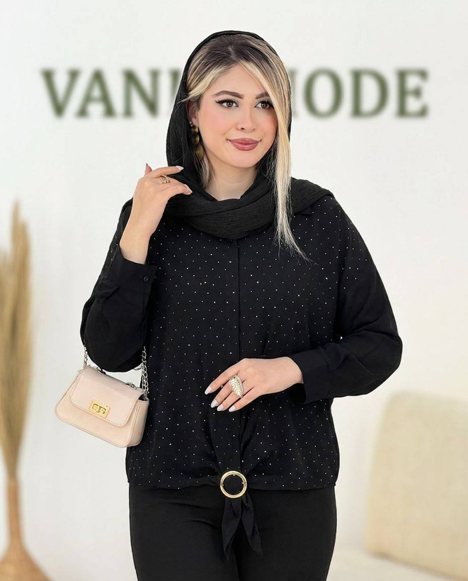 شومیز مجلسی نغمه 🌿 با پارچه الیزه با کیفیت و نگین کاری شده ✅الیش16858
