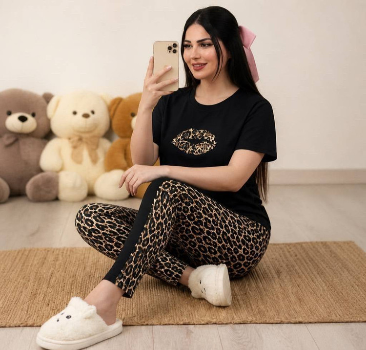 ست تیشرت و شلوار پلنگی فدرا 🌿 با کیفیت عالی ✅الیش12526