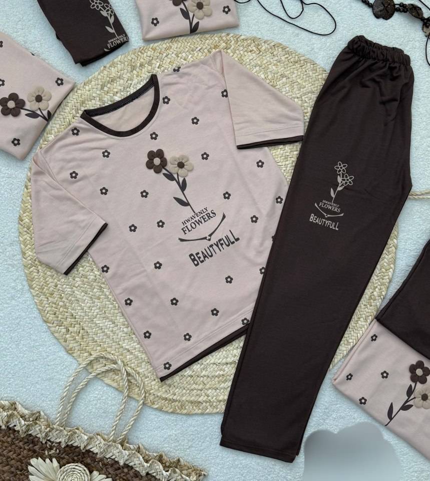 تیشرت شلوار گل برجسته 🥰🎀کد12132 ماه