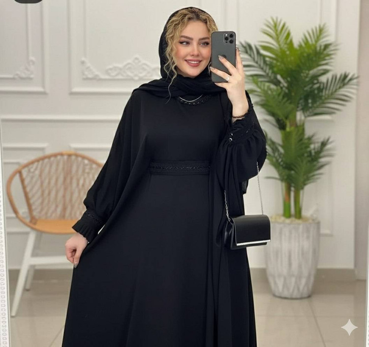 عبای آستین پلیسه 🌿 با پارچه الیزه درجه یک ✅ارغوان100778
