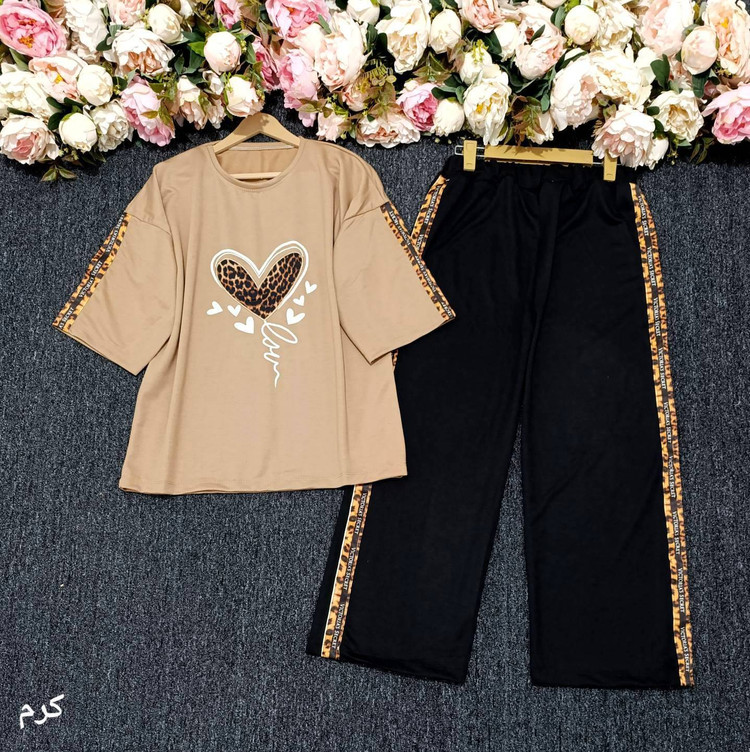 ست تیشرت شلوار قلب پلنگی زیبا پنبه درجه یک با لطافت بالا در رنگبندی زیبا 🎀 🎀 کد ۱۱۷۱۵ مدلند