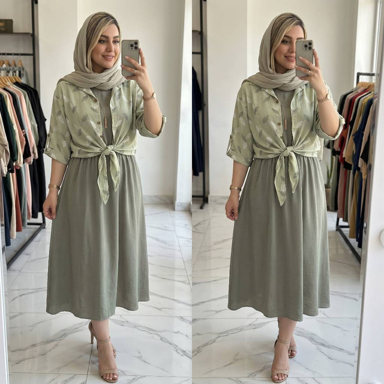 شومیز گرهای و سارافون شایلی 🌿 با رنگ بندی و کیفیت عالی ✅والی15644