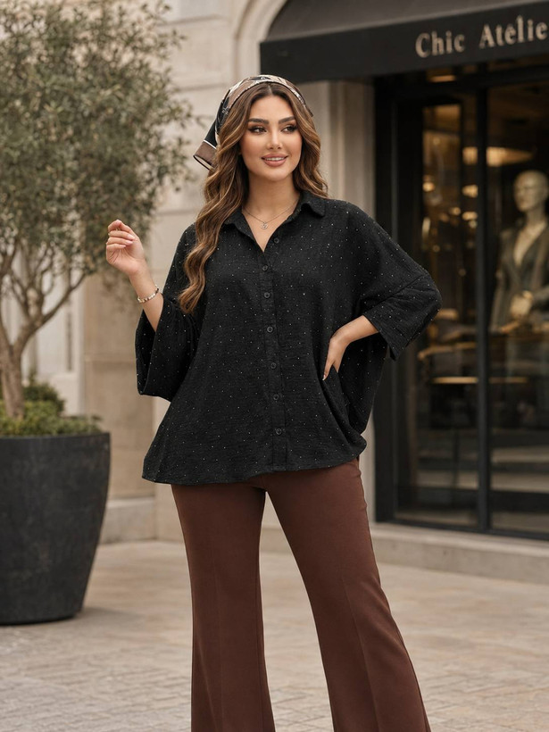 شومیز باکسی نگینی 🌿 در رنگبندی و با کیفیت عالی ✅تارا. 76001