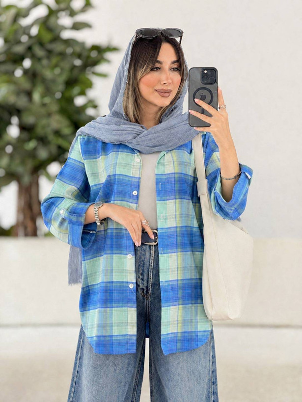 مانتو چهارخونه یلدا 🌿 با رنگ بندی و کیفیت عالی ✅ساری21361