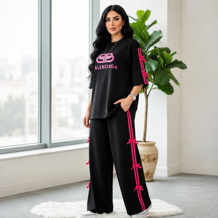 ست تیشرت شلوار بالنسیاگا پاپیونی🎀💗کد#۲۱۷۳۰