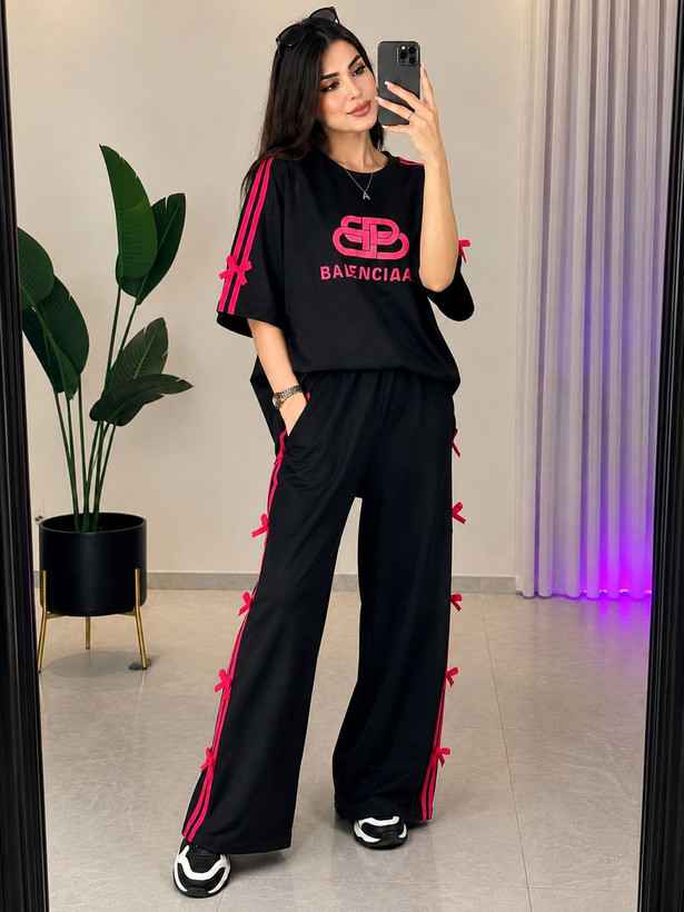 ست تیشرت شلوار بالنسیاگا پاپیونی🎀💗کد#۲۱۷۳۰